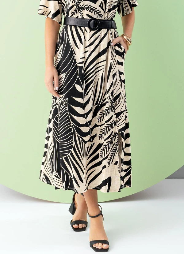 Quintess - Saia Folhagem Linho em Malha de Viscose 3