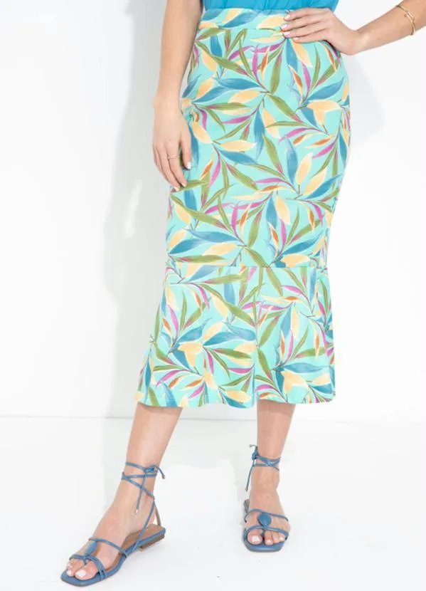 Outlet - Saia Folhagem Verde Babado