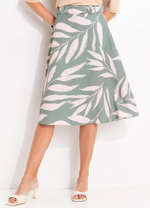 Quintess - Saia Folhagem Verde em Tecido Plano Creponado