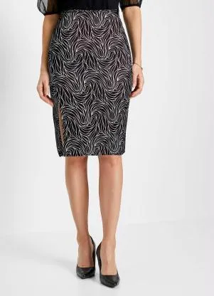 bonprix - Saia Folhas Abstrato em Crepe Plano - BONPRIX