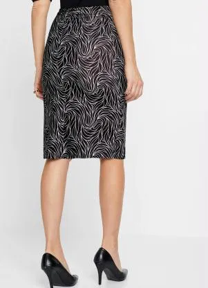 bonprix - Saia Folhas Abstrato em Crepe Plano - BONPRIX