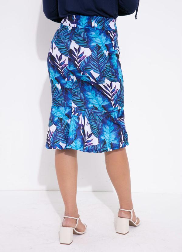 Outlet - Saia Folhas Azul com Babado na Barra 2