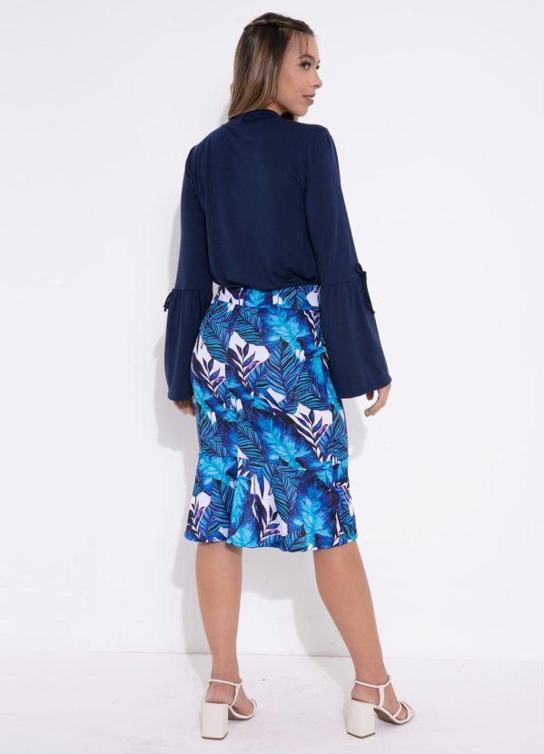 Outlet - Saia Folhas Azul com Babado na Barra 4