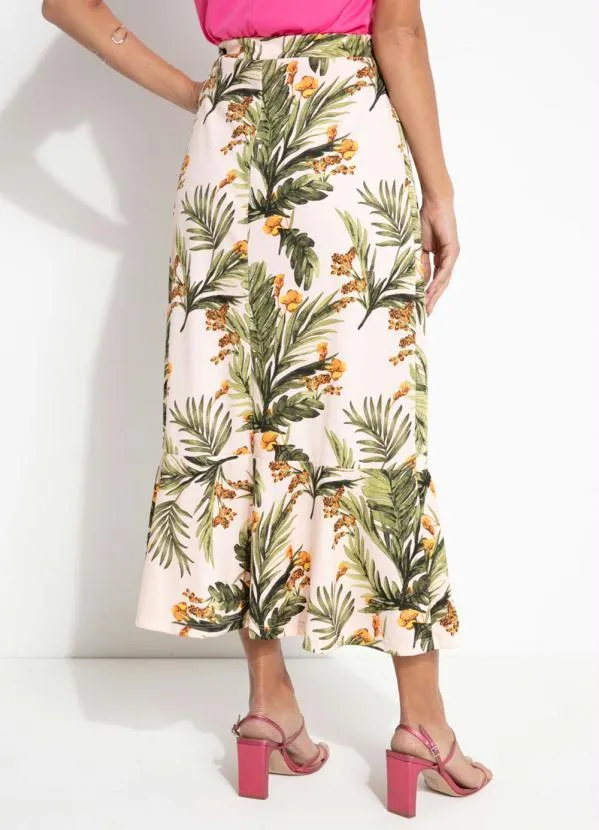 Queima Estoque - Saia Folhas Bege com Babado 2