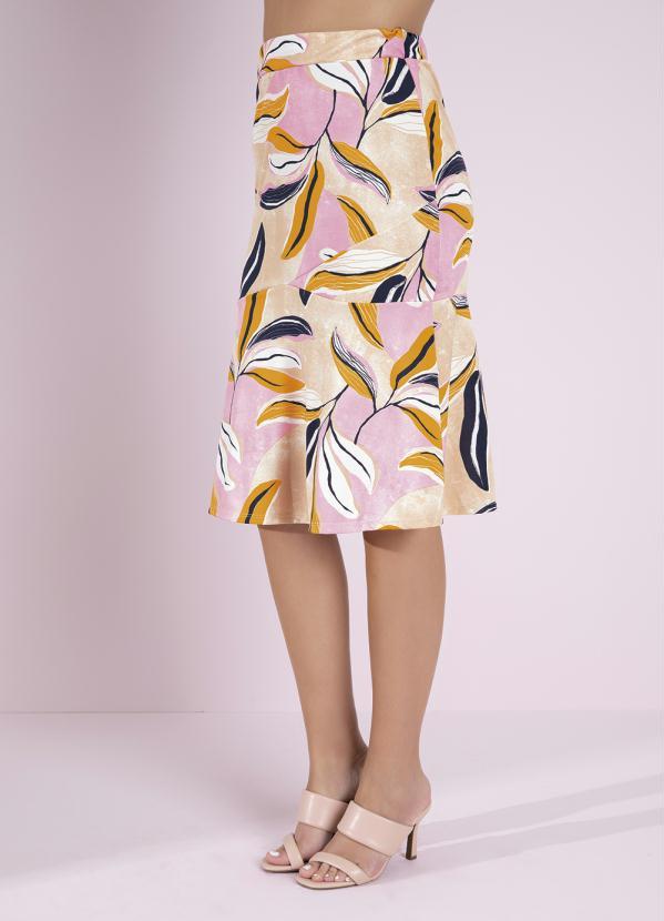 Outlet - Saia Folhas Rosa com Babado Moda Evangélica 3