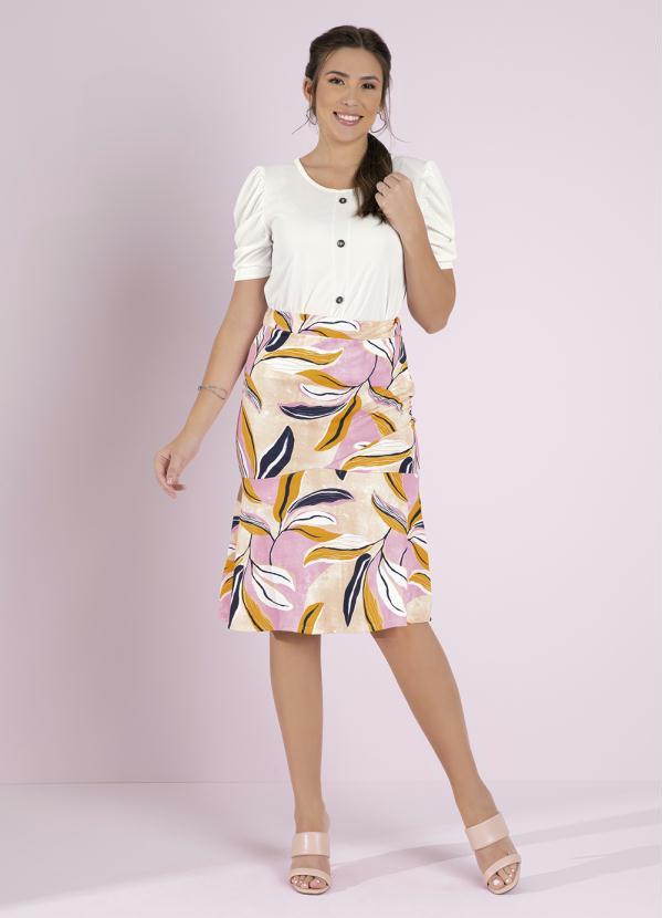 Outlet - Saia Folhas Rosa com Babado Moda Evangélica 5