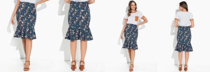 Saia Geomtrica Azul com Peplum