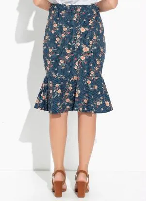 Rosalie - Saia Geométrica Azul com Peplum - ROSALIE