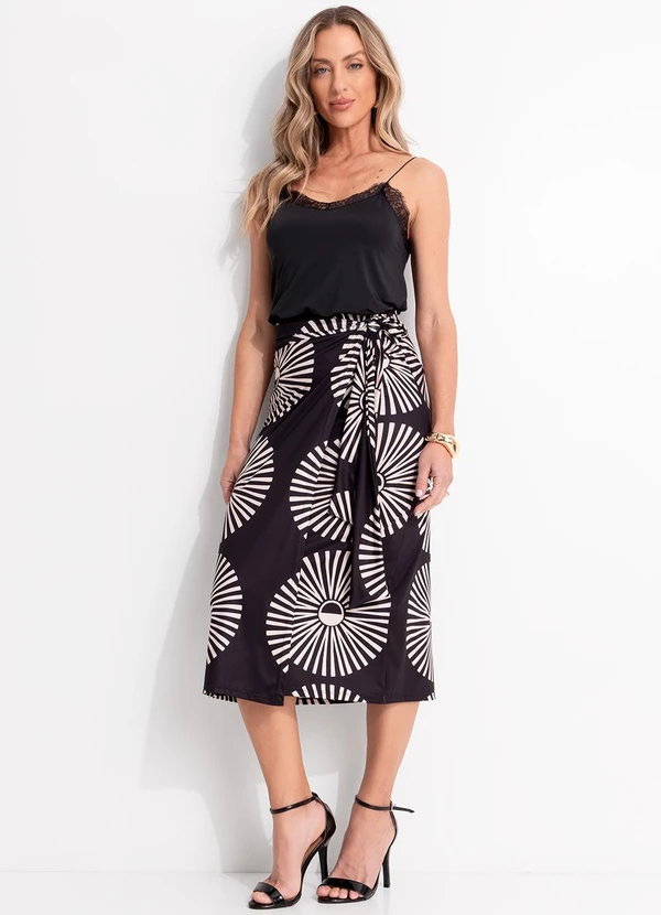 Quintess - Saia Midi Transpassada Estampa Geométrica em Malha Fria com Amarração 7