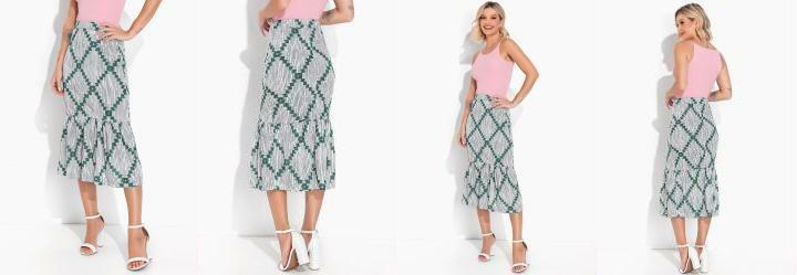 Saia Geomtrico Branco com Babado na Barra