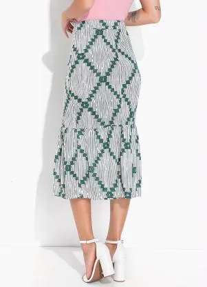 Moda Pop - Saia Geométrico Branco com Babado na Barra - MODA POP