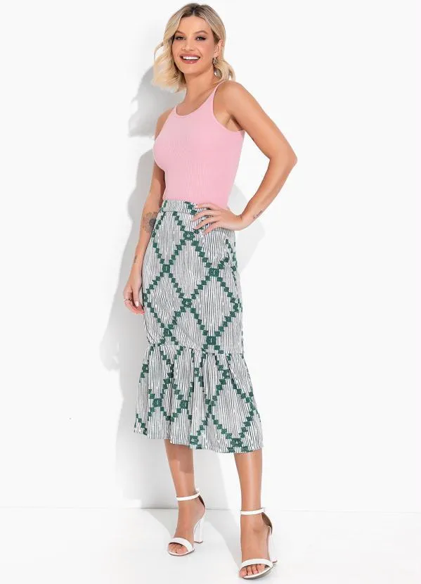 Moda Pop - Saia Geométrico Branco com Babado na Barra 3