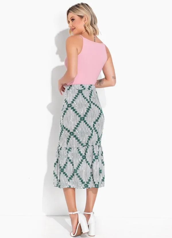 Moda Pop - Saia Geométrico Branco com Babado na Barra 4