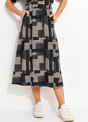 bonprix - Saia Geométrico P&B em Malha de Viscose - BONPRIX