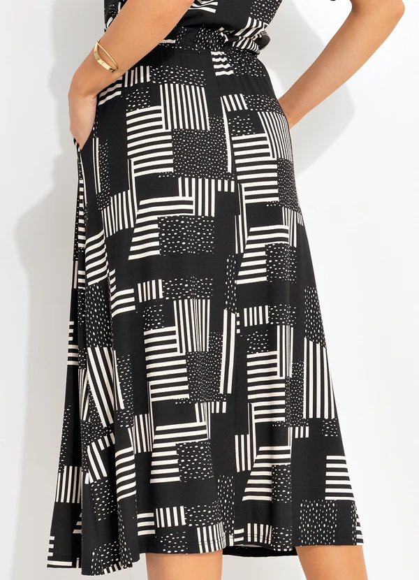 bonprix - Saia Geométrico P&B em Malha de Viscose 2