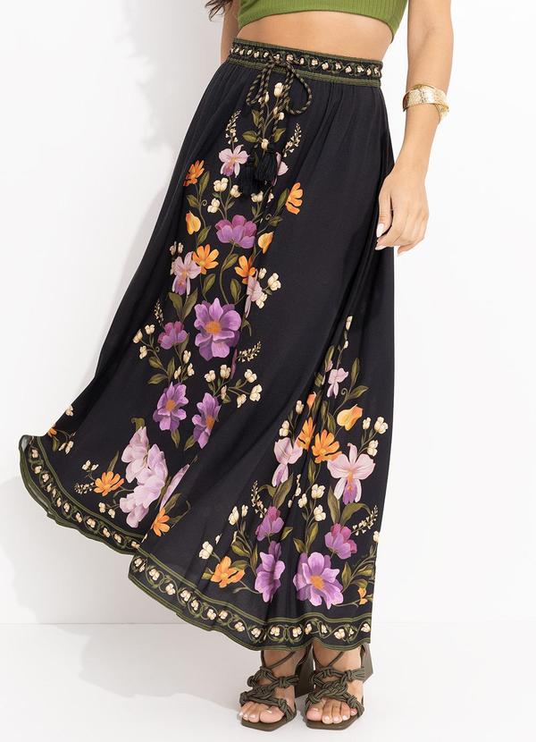 Farm - Saia Gode Borboleta em Flor Preto