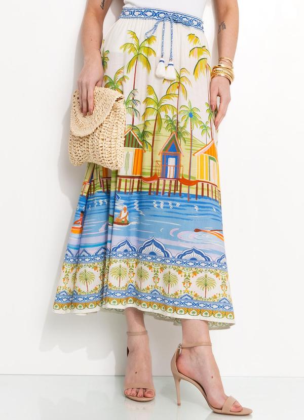 Farm - Saia Godê em Viscolinho Off White