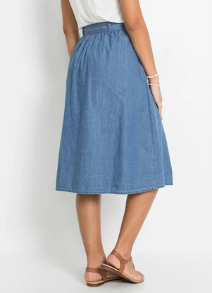 bonprix - Saia Jeans com Amarração Azul Médio - BONPRIX