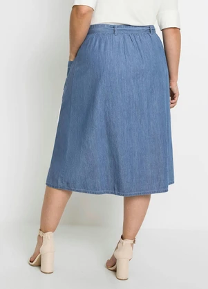 bonprix - Saia Jeans com Amarração Azul Médio - BONPRIX