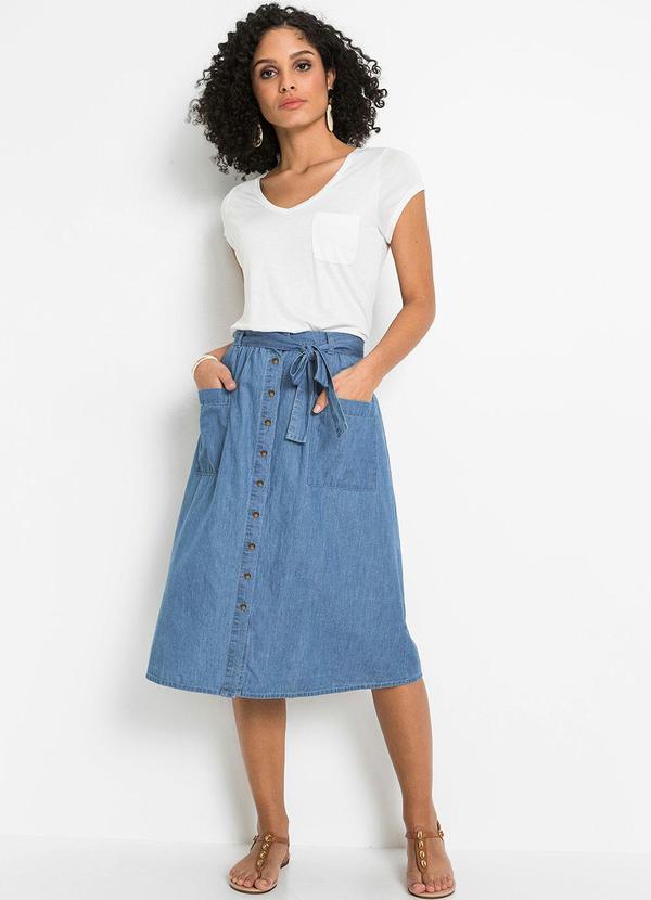bonprix - Saia Jeans com Amarração Azul Médio 3