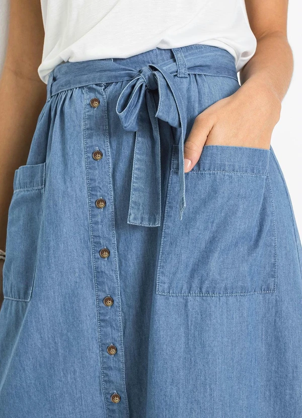 bonprix - Saia Jeans com Amarração Azul Médio 5