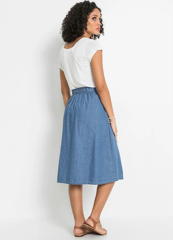 bonprix - Saia Jeans com Amarração Azul Médio 6