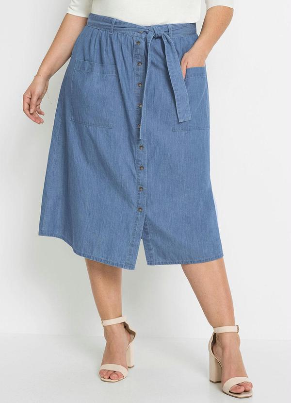 bonprix - Saia Jeans com Amarração Azul Médio 7