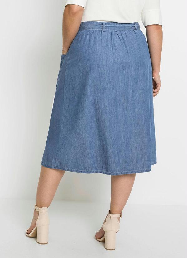 bonprix - Saia Jeans com Amarração Azul Médio 8