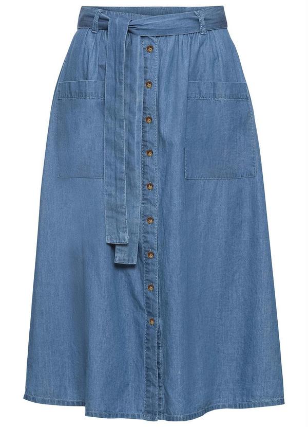 bonprix - Saia Jeans com Amarração Azul Médio 9
