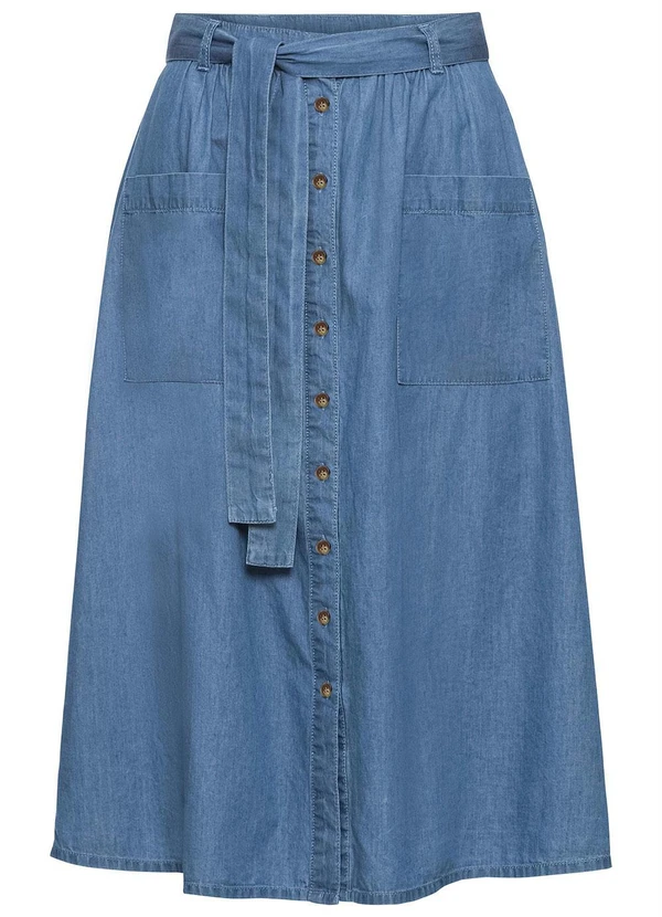 bonprix - Saia Jeans com Amarração Azul Médio 9