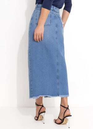 Quintess - Saia Jeans com Bolsos e Fenda - QUINTESS
