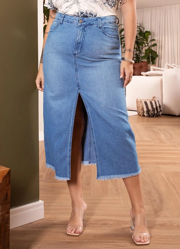 Quintess - Saia Jeans com Bolsos e Fenda 13