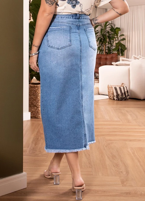 Quintess - Saia Jeans com Bolsos e Fenda 14