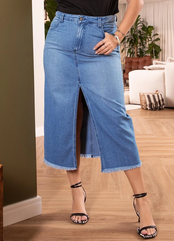 Quintess - Saia Jeans com Bolsos e Fenda 15