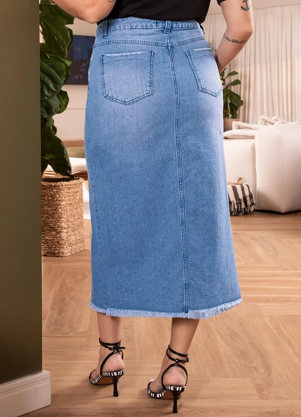 Quintess Saia Jeans com Bolsos e Fenda