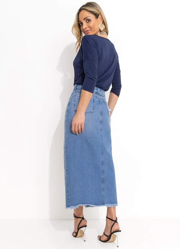 Quintess - Saia Jeans com Bolsos e Fenda 5