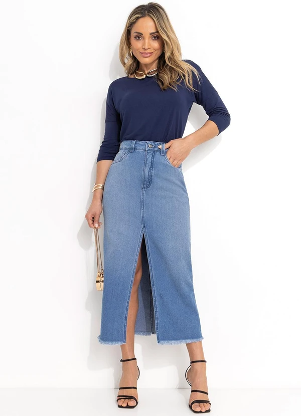 Quintess - Saia Jeans com Bolsos e Fenda 6