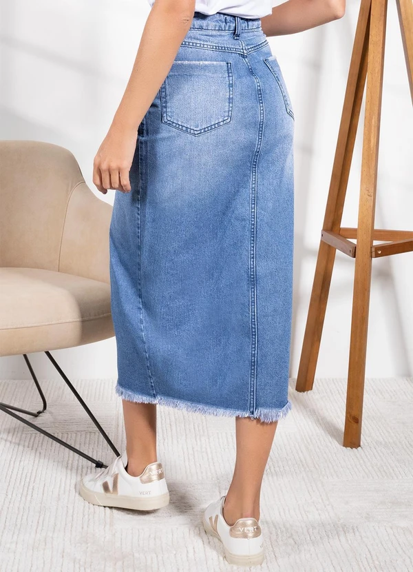 Quintess - Saia Jeans com Bolsos e Fenda 10