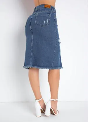 Sawary Jeans - Saia Jeans com Bolsos Sawary - SAWARY JEANS