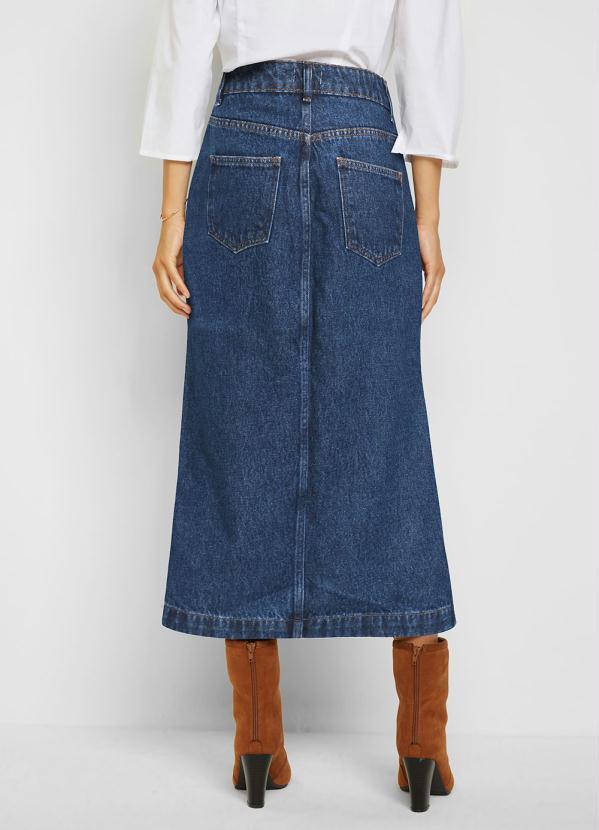 bonprix - Saia Jeans com Fenda Azul Escuro 2