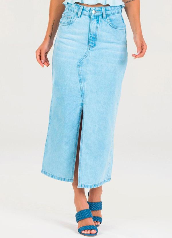 Meu Jeans - Saia Jeans Midi Aura Jeans Claro Azul