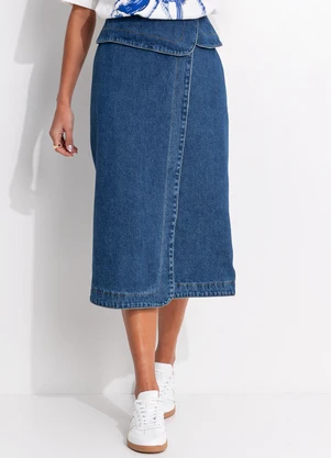 Farm - Saia Jeans Midi Azul - FARM