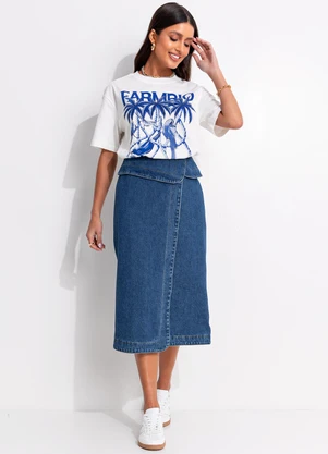 Farm - Saia Jeans Midi Azul - FARM