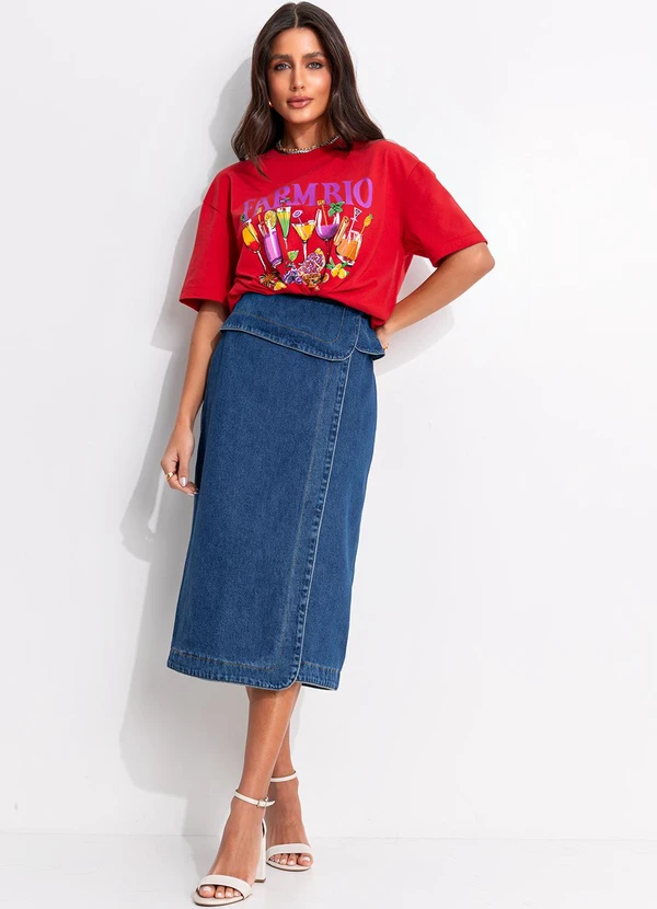 Farm - Saia Jeans Midi Azul 3