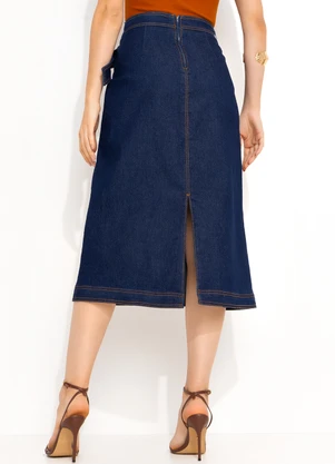 Mob - Saia Jeans Midi com Cinto Fixo Azul - MOB