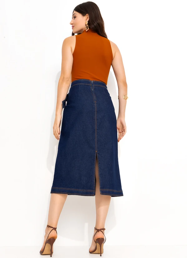 Mob - Saia Jeans Midi com Cinto Fixo Azul 4