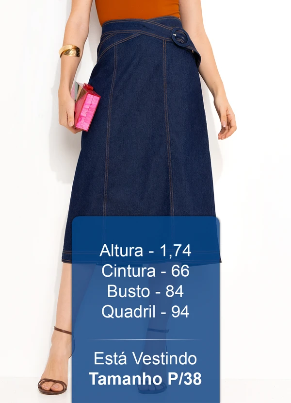 Mob - Saia Jeans Midi com Cinto Fixo Azul 5