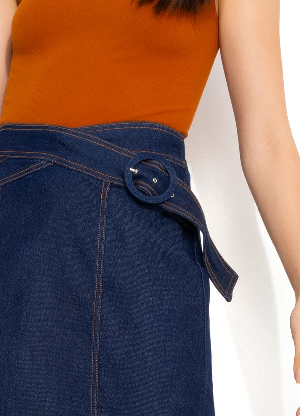 Mob - Saia Jeans Midi com Cinto Fixo Azul 6