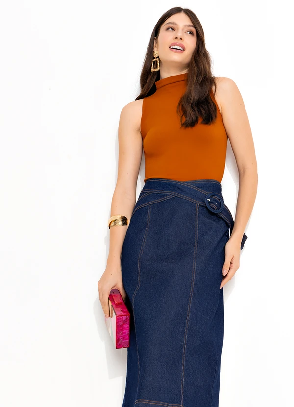 Mob - Saia Jeans Midi com Cinto Fixo Azul 8
