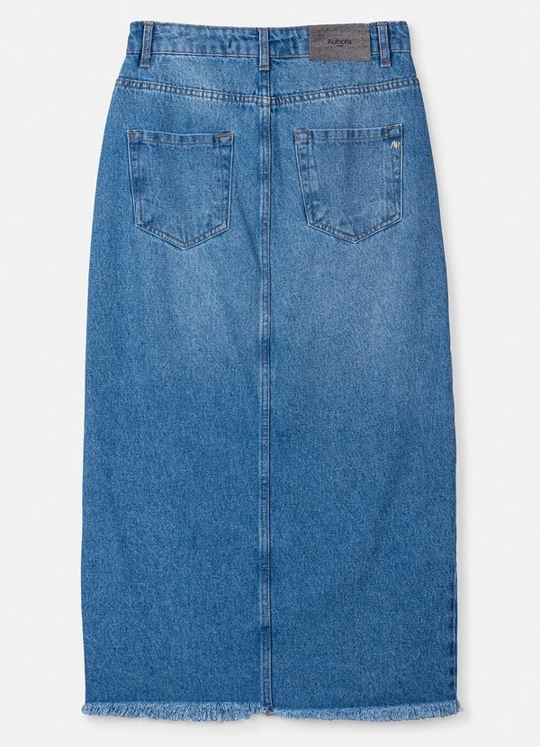 Authoria - Saia Jeans Midi com Fenda Azul 2